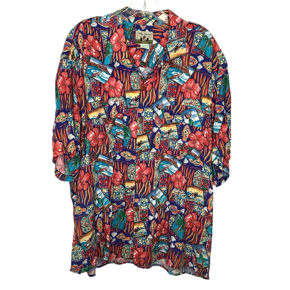 Reyn Spooner Shirt‎ Men Sz XL Red Blue Vintage Hawaiian Floral Tropical EUC